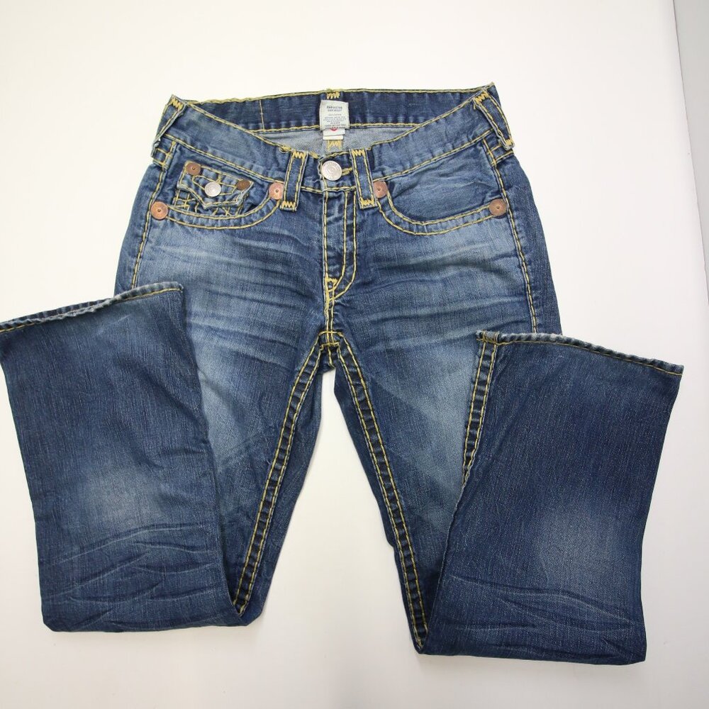 True Religion Billy Super T Thick Stitch Blue Jeans Mens 31 USA Fades Flap Boot - Picture 4 of 16